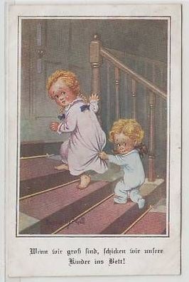 43370 Humor Ak 2 kleine Kinder auf der Treppe 1925