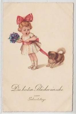 13829 Geburtstags Ak Kind mit Hund 1925
