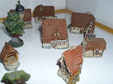 Porzellan Häuschen Dorf mit Bäumen 16 Teile ca. 1900
