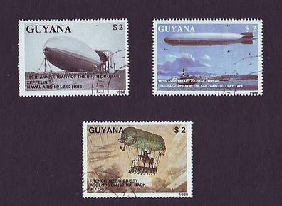 Guyana - Motiv - 3x Marken - 150 Jahre Graf Zeppelin o