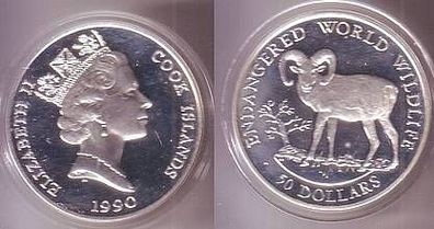 50 Dollar Silber Münze Cook Inseln Muflon 1990