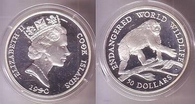 50 Dollar Silber Münze Cook Inseln Schimpanse 1990