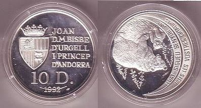 10 Diners Silber Münze Andorra 1992 Bär