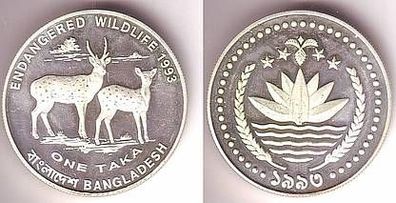 1 Taka Silber Münze Bangladesch 1993 Hirsche