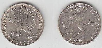 50 Kronen Silber Münze Tschechoslowakei 1948