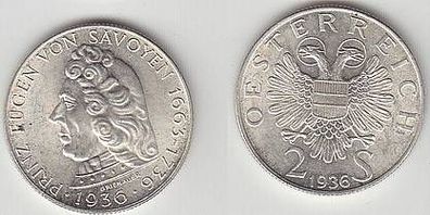 2 Schilling Silber Münze Österreich 1936 Eugen Savoyen
