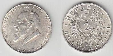 2 Schilling Silber Münze Österreich 1929 Theo. Billroth