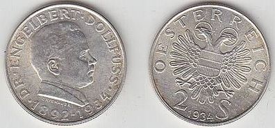 2 Schilling Silber Münze Österreich 1934 Dr.E. Dollfuss