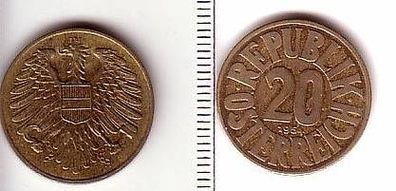 20 Groschen Messing Münze Österreich 1954