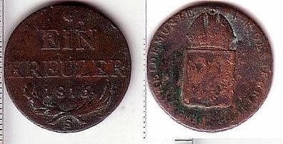 1 Kreuzer Kupfer Münze Österreich 1816 S
