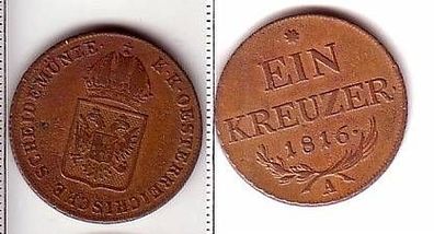 1 Kreuzer Kupfer Münze Österreich 1816 A
