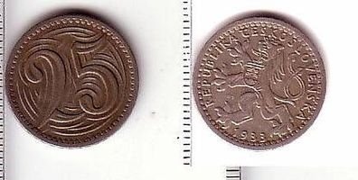 25 Heller Nickel Münze Tschechoslowakei 1933