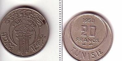 20 Francs Nickel Münze Tunesien 1950