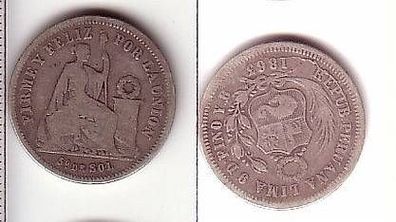5 de Sol Silber Münze Peru 1863