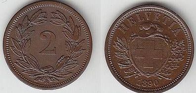 2 Rappen Kupfer Münze Schweiz 1890