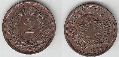 2 Rappen Kupfer Münze Schweiz 1879
