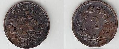 2 Rappen Kupfer Münze Schweiz 1900