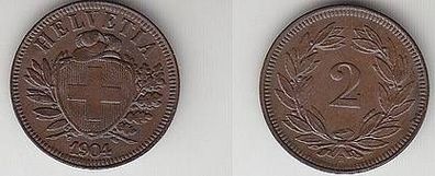 2 Rappen Kupfer Münze Schweiz 1904
