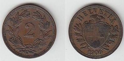 2 Rappen Kupfer Münze Schweiz 1909