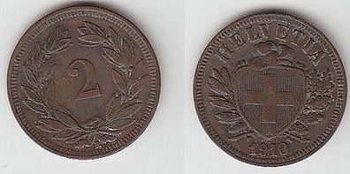 2 Rappen Kupfer Münze Schweiz 1910