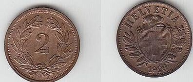 2 Rappen Kupfer Münze Schweiz 1920