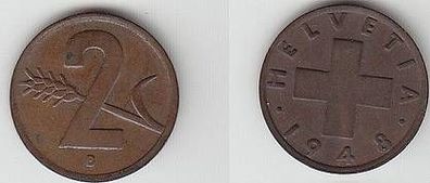 2 Rappen Kupfer Münze Schweiz 1948
