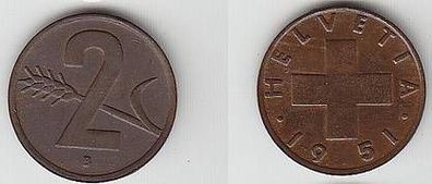 2 Rappen Kupfer Münze Schweiz 1951