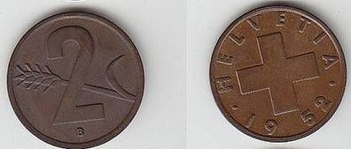 2 Rappen Kupfer Münze Schweiz 1952