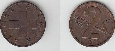 2 Rappen Kupfer Münze Schweiz 1954