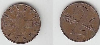 2 Rappen Kupfer Münze Schweiz 1957