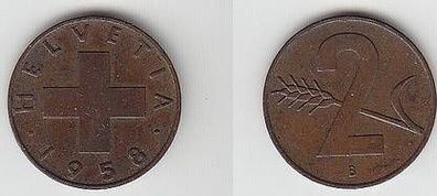 2 Rappen Kupfer Münze Schweiz 1958