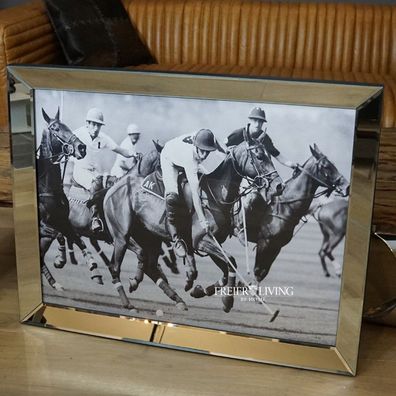 Wandbild schwarz-weiß Foto Alan Kent Vintage Polo Sport Motiv Reiter Deko Spiegel