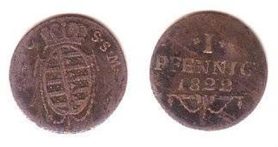1 Pfennig Kupfer Münze Sachsen Coburg Saalfeld 1822