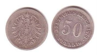 50 Pfennig Silber Münze Kaiserreich 1876 E
