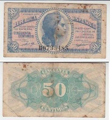 50 Centimos Banknote Spanien 1937