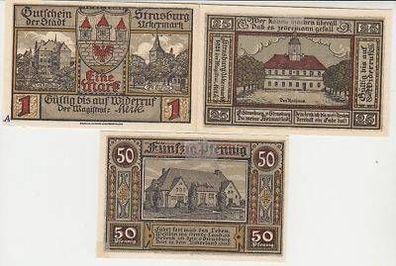 3 Banknoten Notgeld Stadt Strasburg i. Uckermark 1921