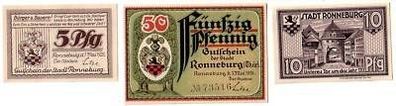 3 Banknoten Notgeld Stadt Ronneburg 1921