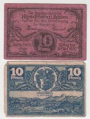 2 Banknoten Notgeld Hirschberg in Schlesien 1920