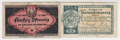2 Banknoten Notgeld kaufmännischer Verein Oels 1920