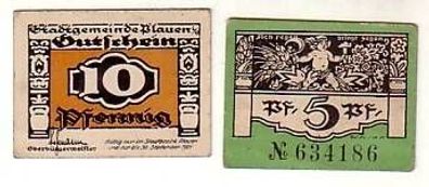 2 Banknoten Notgeld Stadt Plauen 1921