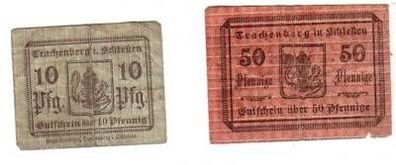 2 Banknoten Notgeld Stadt Trachenberg in Schlesien o.D.