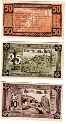 3 Banknoten Notgeld Stadt Blankenburg am Harz um 1921