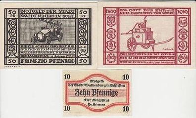 3 Banknoten Notgeld Waldenburg in Schlesien 1920