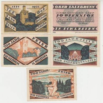 5 Banknoten Notgeld Ober-Salzbrunn in Schlesien 1921