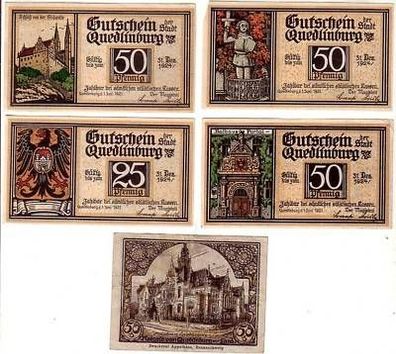 5 Banknoten Notgeld Stadt Quedlinburg 1921