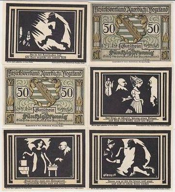 6 Banknoten Notgeld Bezirksverband Auerbach 1921