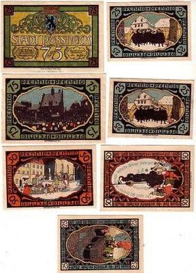 7 Banknoten Notgeld Stadt Pössneck 1921