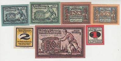 7 Banknoten Notgeld Stadt Freiberg 1921