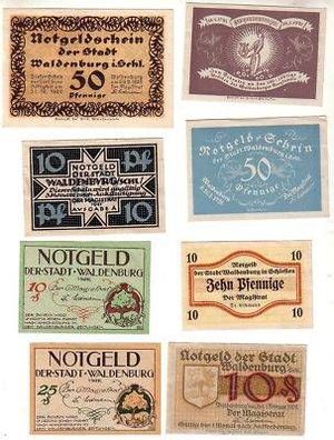 8 Banknoten Notgeld Stadt Waldenburg in Schlesien 1921
