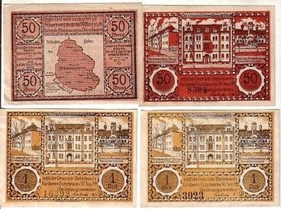 4 Banknoten Notgeld Gemeinde Bielschowitz 1921